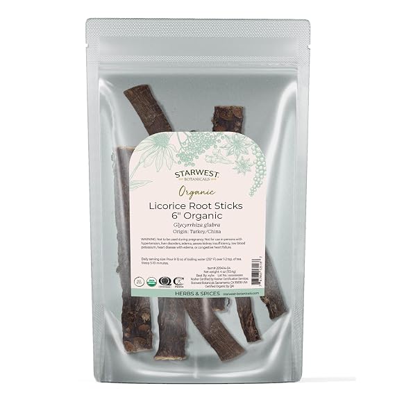 Starwest Botanicals Organic Dried Licorice Root Sticks 6" - 4 oz Pouch