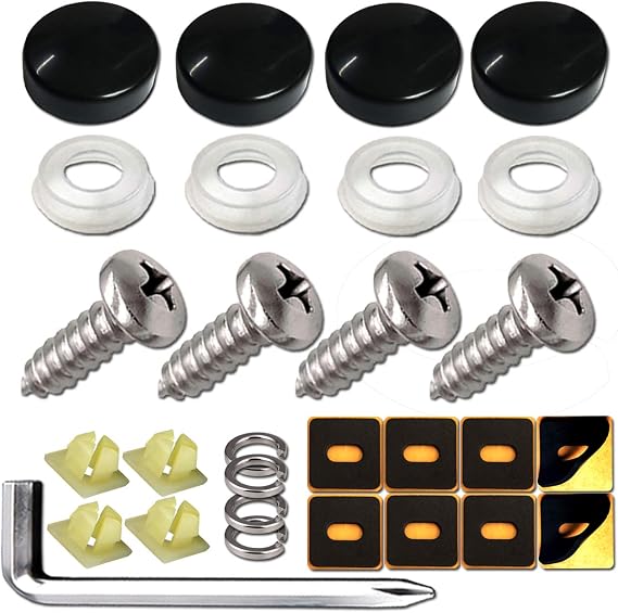 License Plate Screws Stainless Steel - M6X20mm Rust Resistant Stainless Steel Screw, Self-Tapping License Plate Bolts Fastener for Securing License Plates and Frames, Black Caps, License Plate Pads