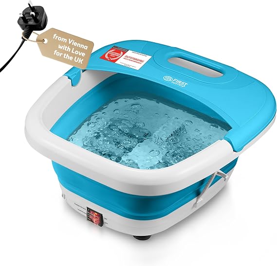 TZS First Austria - Foldable Foot spa Foot Massager 450W with 3 attachments & 8 Massage Rollers - Foot Bath with Vibration & air Bubble Massage, Infrared & Heating Function - Electric Pedicure tub