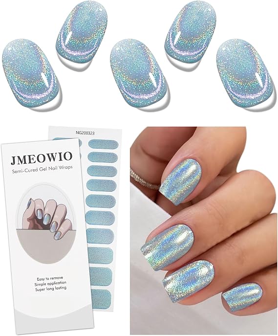 JMEOWIO Semi Cured Gel Strips Nail Art Sticker Wrap Glitter