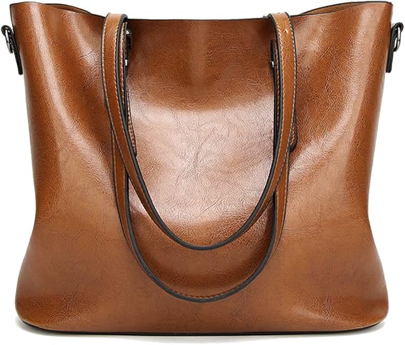 Women's Tote Shopper Bag Shoulder Bag with Shoulder Strap PU Leather Brown Disposable