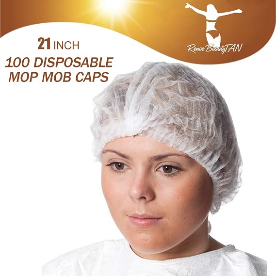 100 Disposable Mop Mob Bouffant Caps 21inch Clipped Hair Head Cover Net for Salon or Spray Tan