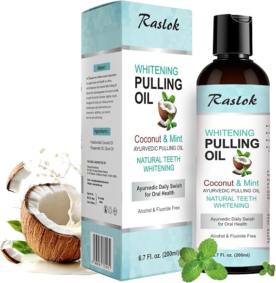 Raslok Coconut Oil Pulling, Fresh Breath and Whitening Mouthwash | Healthy Teeth & Gums, Alcohol Free, 6.7 fl. oz. (200ml)