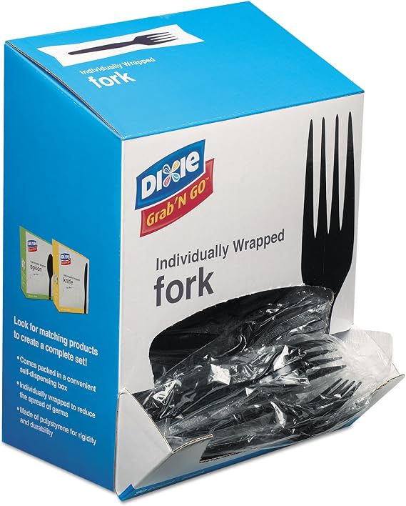 Dixie FM5W540PK Grab'N Go Wrapped Cutlery, Forks, Black, 90/Box