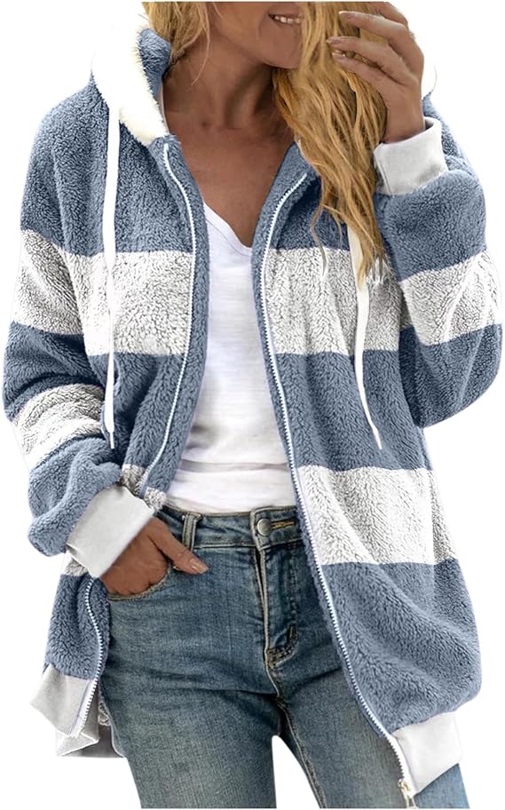 Ceboyel Teddy Coat For Women Hooded Fuzzy Sherpa Jacket Fleece Drawstring Zip Up Hoodie 2023 Trendy Winter Outerwear Clothes