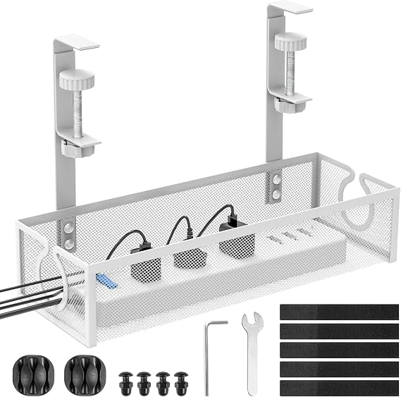 DECOHOME Under Desk Cable Management Tray, No-Drill, White, 1 Pack