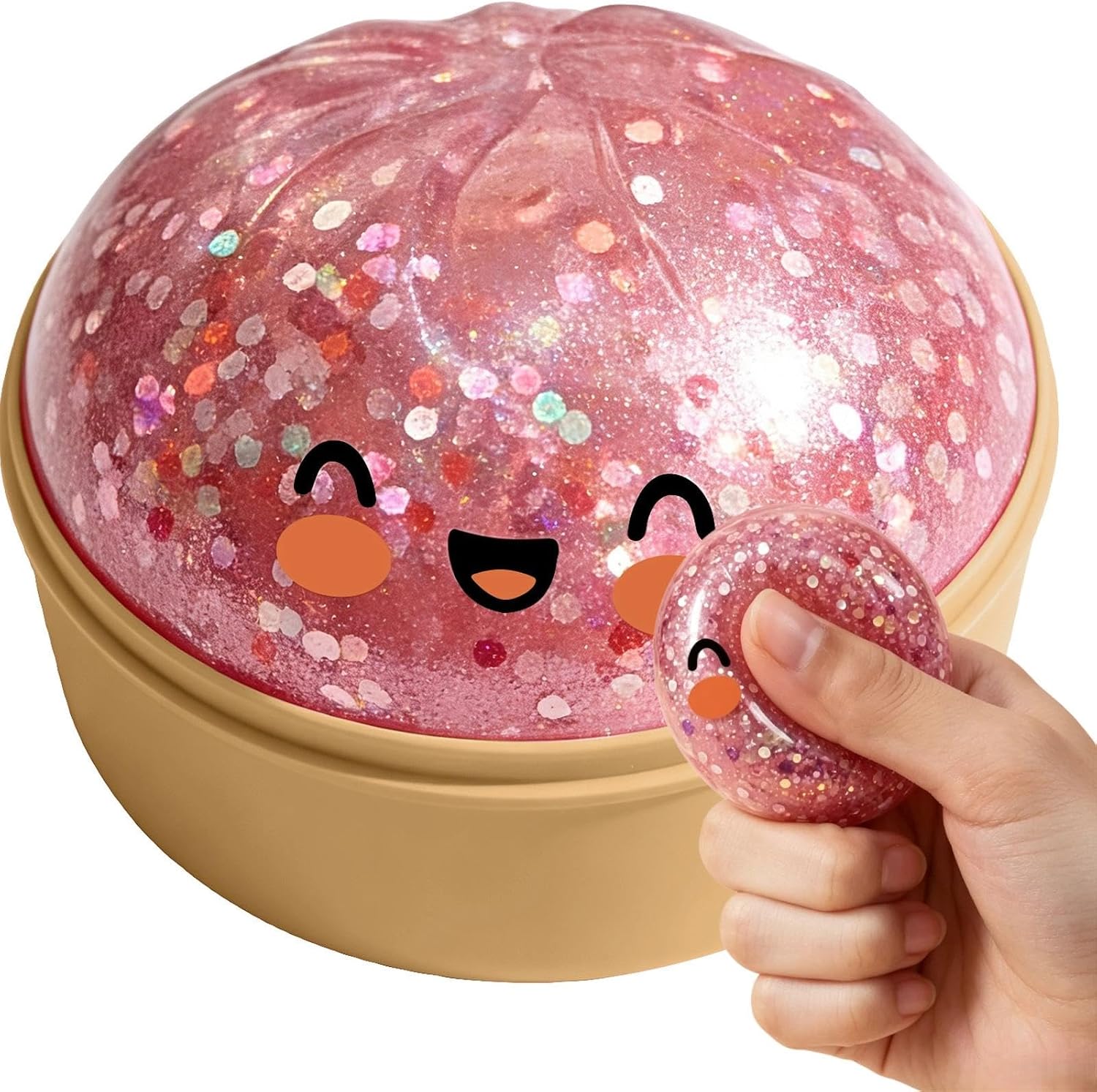 Dumpling Squishy, Pink Glitter Squeeze Decor, Shiny Tactile Desktop Ornament for Home & Office, Soft for Daily Leisure, Cute Sparkling Style, for All Ages