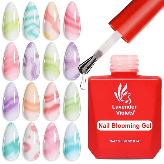Lavender Violets Blooming Gel 15ml Clear Uv Led Aura Nails Gel Polish for Spreading Effect Marble Natural Stone Watercolor Floral Print Soak off Diy Nail Art Design Manicure Gift for Women A106