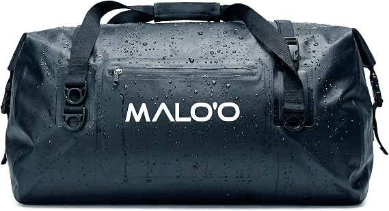 Maloo Waterproof Dry Duffel, Heavy-Duty Roll Top Waterproof Gear Bag with Shoulder Strap & Molle Loops, Marine Duffel for Kayaking, Boating, Camping, Beach & Travel, Black, 40L