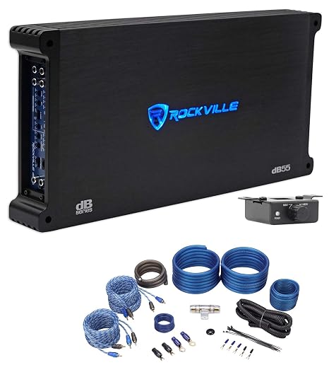 Rockville dB55 Dyno-Certified 5-Channel Car Amplifier with RWK42 Wiring Kit | 4000W Peak / 980W RMS, 4 AWG Amp Wiring Kit, 2 RCA Cables, 100% Copper, Bass Knob, 5-Channel Car Audio Amp, 2-items