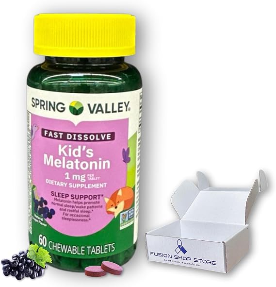 Melatonin 1Mg Kids- Grape Flavor Chewable Tablets, 60 Count (Pack of 1), Boxed by Fusion Shop Store