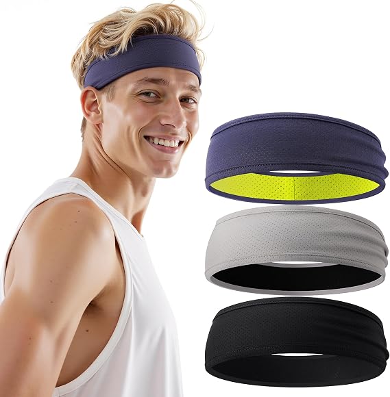 Braylin Men's Headband, 3-Pack Men's Sweatband, Sports Headband for Running, Cycling, Basketball, Fitness Workout, Unisex Headbands
