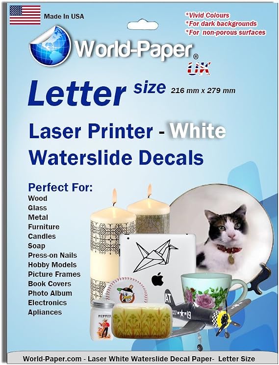 Laser Waterslide Decal Paper WHITE 5 Sheets Package*