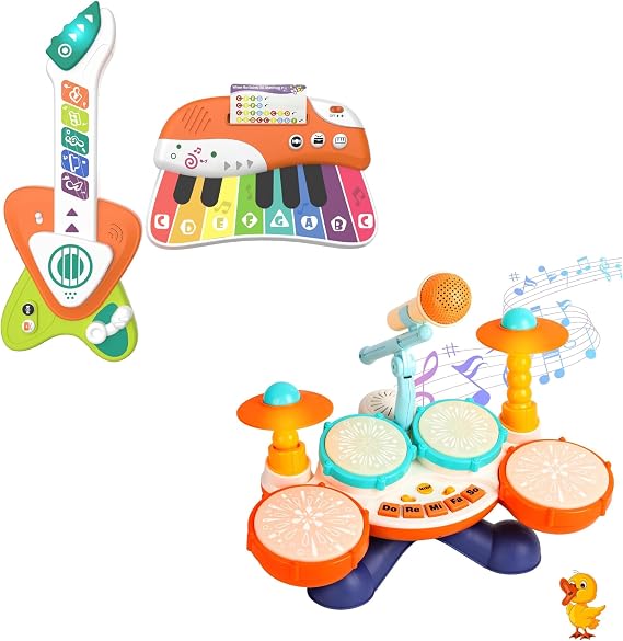 Infant Baby Toddler Kid Drum with Microphone Guitar Piano for Toddlers 1-3 Birthday Gift