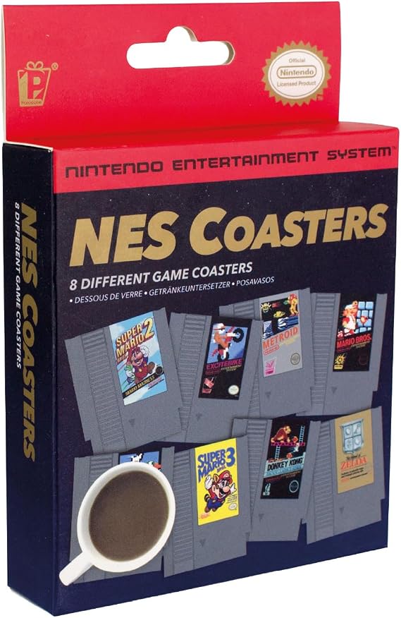 Paladone Nintendo NES Cartridge Retro Drink Coasters for Gamers - Set of 8 - Featuring Donkey Kong, Legend of Zelda, Super Mario, and More Classic Games