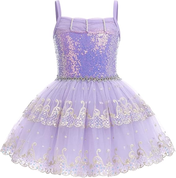 AFAVOM Toddler Kid Girls Sequins Fringes Camisole Ballet Dance Dress Glitter Feather Tutu Skirted Leotard Ballerina Dancewear