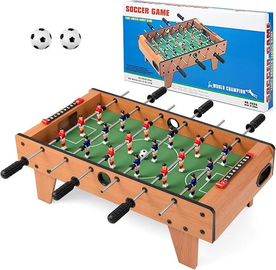 GYMAX Foosball Table, 27" Table Top Foosball with 2 Footballs, Mini Foosball Table for Kids Game Room, Family Night, Wooden