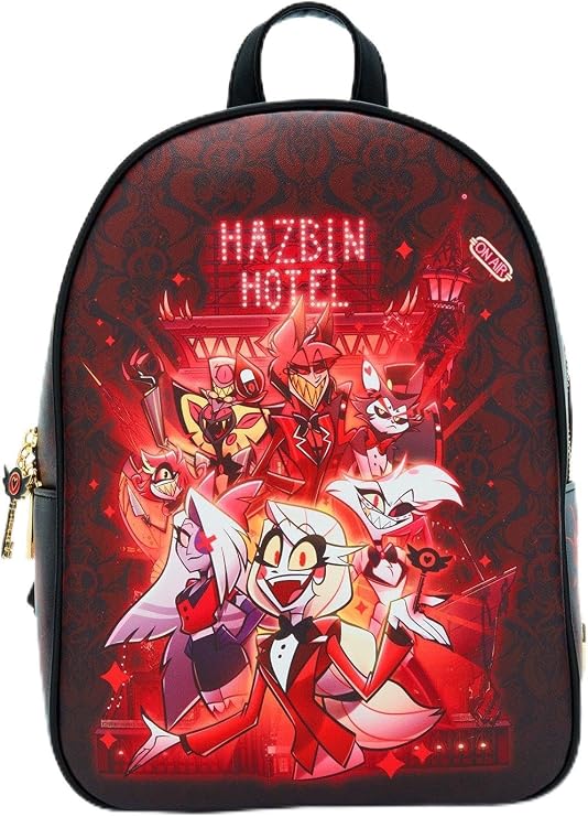 Hot Topic Hazbin Hotel Group Mini Backpack Stylish & Compact Bag Featuring Charlie, Alastor & More from the Hit Series