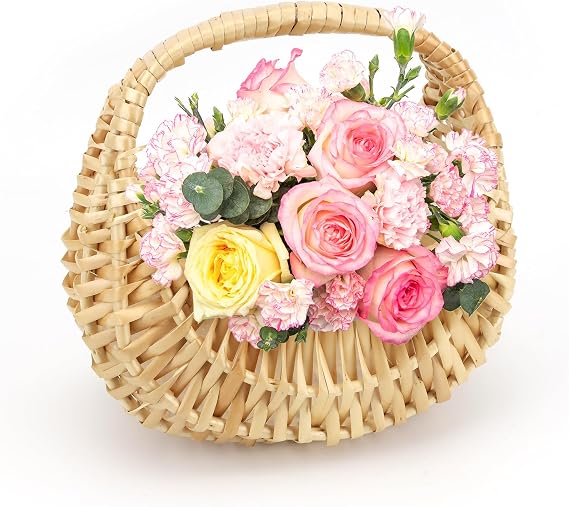 Rattan Half Moon Wicker Basket, Small Wicker Woven Basket with Handle, Woven Wedding Flower Girl Baskets, Picnic Basket, for Home Wedding Decor, Photo Props, Camping(7 in)