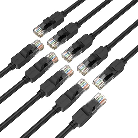 Cat 6 Ethernet Cable 1m 10 Pack, Indoor/Outdoor High Speed 10Gbps Internet Cable, Black RJ45 LAN Patch Cables Suitable for, Computers, Routers