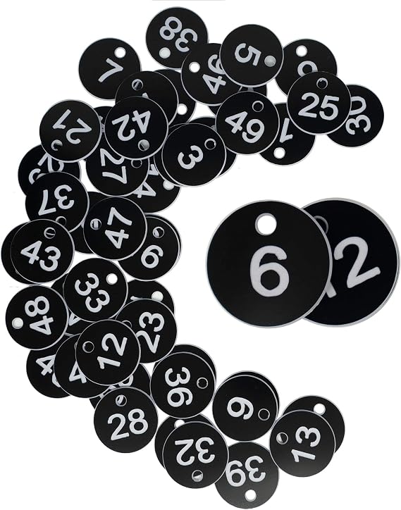 Plastic ID Number Tags Engraved Tags Key Tags Without Key Rings (1-50, Black)