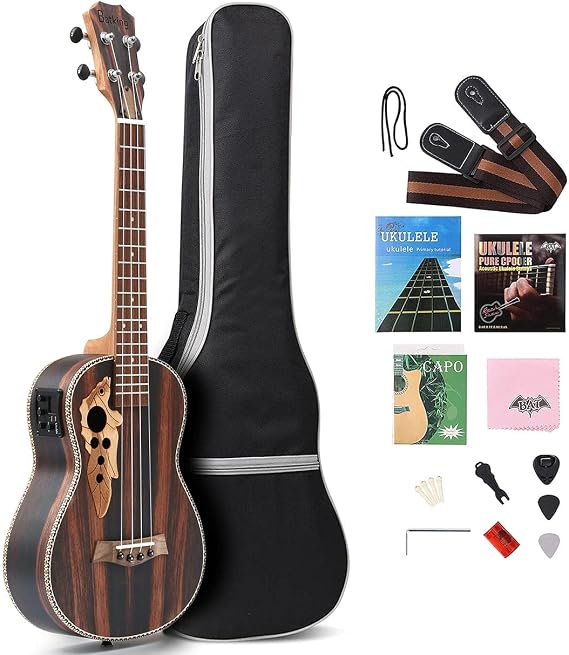 Tenor Ukulele Electric 26 Inch All Blackwood Acoustic Ukelele With Truss Rod With EQ with Gig Bag,Strap,Nylon String,Electric Tuner,Pick,shaker