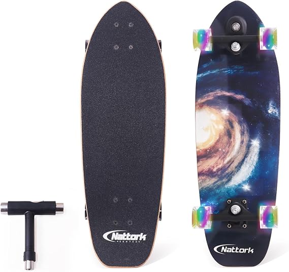 Nattork Complete Kid Skateboards 29" x 9" Youth Cruiser Skateboard for Beginners Double Kick Deck Concave Girls or Boys Skateboard