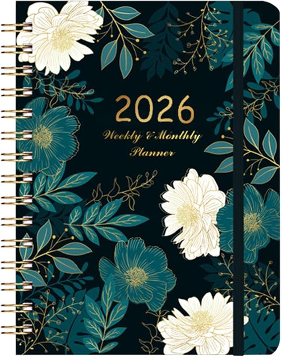 Academic Planner 2026, A5 Weekly & Monthly Calendar Planner with Elastic Strap, Monthly Tabs, Inner Pocket, 8.46"6.1" Hardcover Daily Agenda Book with Foil-Stamped Cover for Teacher Student (Green)