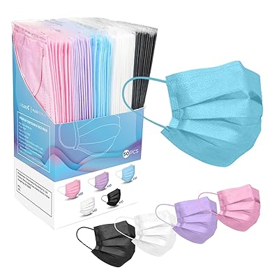 FriCARE Face Masks Disposable for Adults, 4 Ply ASTM Level 3 for Allergy Protection, Individually Wrapped, 50 Pack, Assorted Light Color