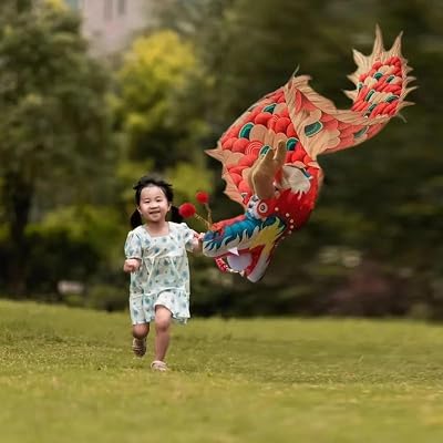 Kunovo Dragon Poi Washable Dragon Flinging Poi for Kids, Small Size Real-Like Dragon Dance Ribbon Streamer, Dragon Design Spinning & Shaking Poi for Outdoor Sports Size : 2 m 6.5 ft