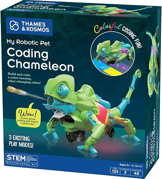 Thames & Kosmos My Robotic Pet: Coding Chameleon STEM Building & Experiment Kit | Color-Sensing Coding Robot for Boys & Girls Ages 8+, Screen-Free Educational Fun, Robotic Reptile with 3 Play Modes