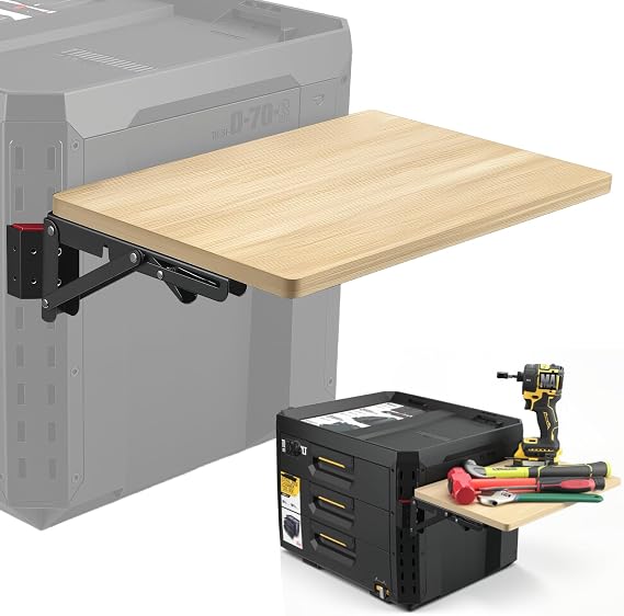 丈夫な折りたたみ式作業台 ToughBuilt StackTechツールボックスにフィット、サイドマウント作業面でツールボックスのワークスペースを拡張。