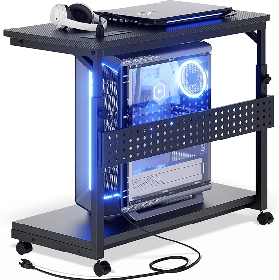 Besiost Large Computer Tower Stand with Outlets, PC Tower Stand for Floor