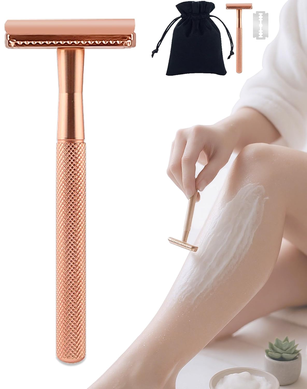 Swann Single Blade Razor - Reusable Swanne Rose Gold Safety Razor for Relieves Shaving Bumps, Strawberry Legs, Portable Manual Shaver - The Last Razor Youll Ever Need Rose Gold