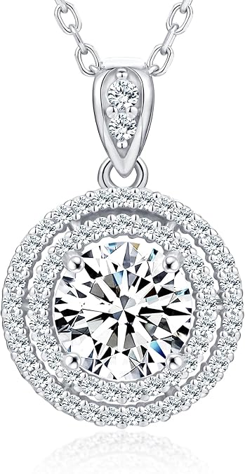 1-4CT Moissanite Necklace for Women, S925 Sterling Silver Lab Created Diamond Necklace, 18K Gold Vermeil Halo Moissanite Pendant with 18"+ 2" Extender Chain- Birthday Gifts for Her Women Wife Mom
