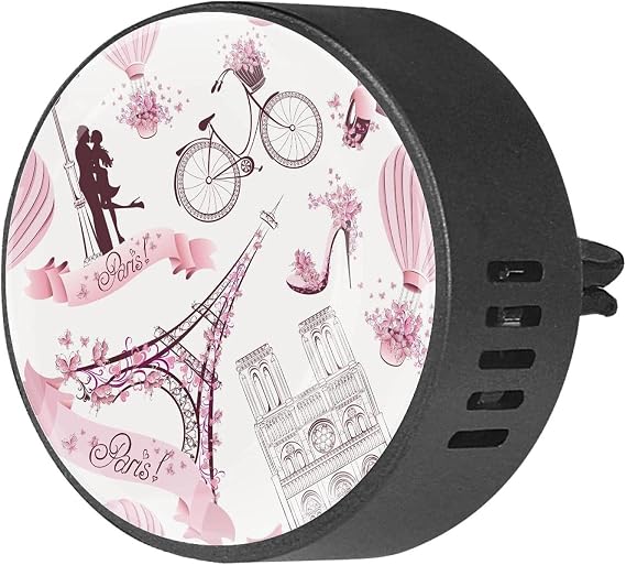 Pink Paris Elements 2PCS Custom Car Aromatherapy Air Freshener Diffuser Car Fragrance Diffuser Locket Car Diffuser Vent Clip Apply for Car, Office, Kitchen