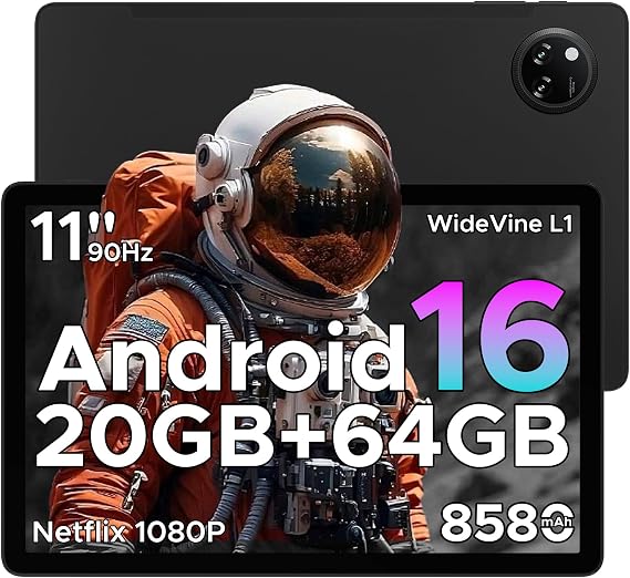 TAB A9+ Android 16,11 Inch Tablet & Gemini AI, 8580mAh & T7200 Octa Core Android Tablets, 20GB+64GB/2TB TF, 90Hz,Eye Protection, Widevine L1|Face ID|13MP+5MP|5G WiFi|GPS|FM|OTG