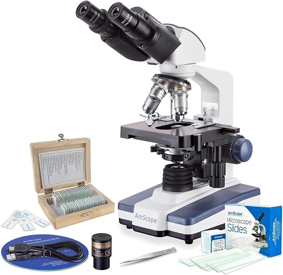 AmScope VB-B120C-STR 2500X LED Binocular Compound Microscope with 3D