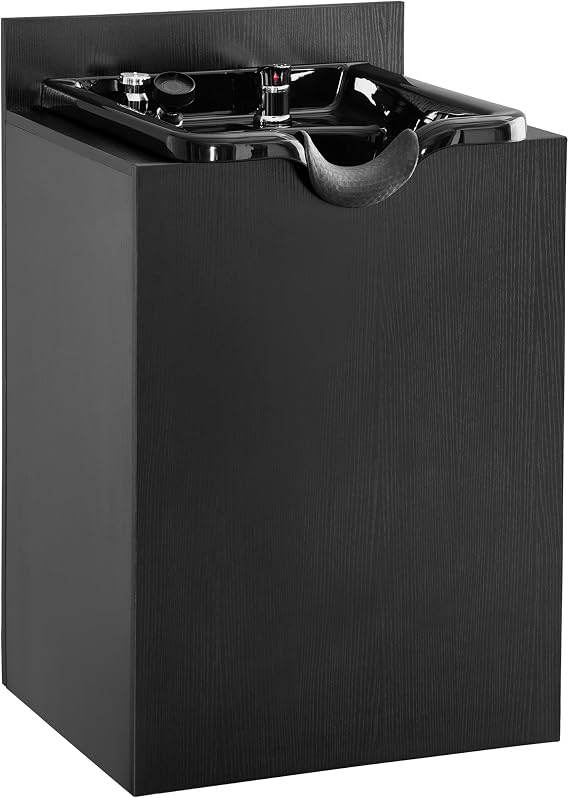 BarberPub Shampoo Backwash Sink Station for Salon 7134 (Black) | Barber Storage Cabinet With Shampoo Backwash Sink for Professional Hairstylists, Wooden Spa Salon Beauty Equipment
