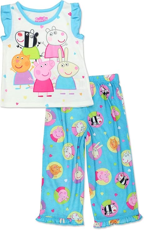 Peppa Pig Girls Toddler Soft Polyester Short Sleeve Pajamas (4-5, Short Sleeve Blue)
