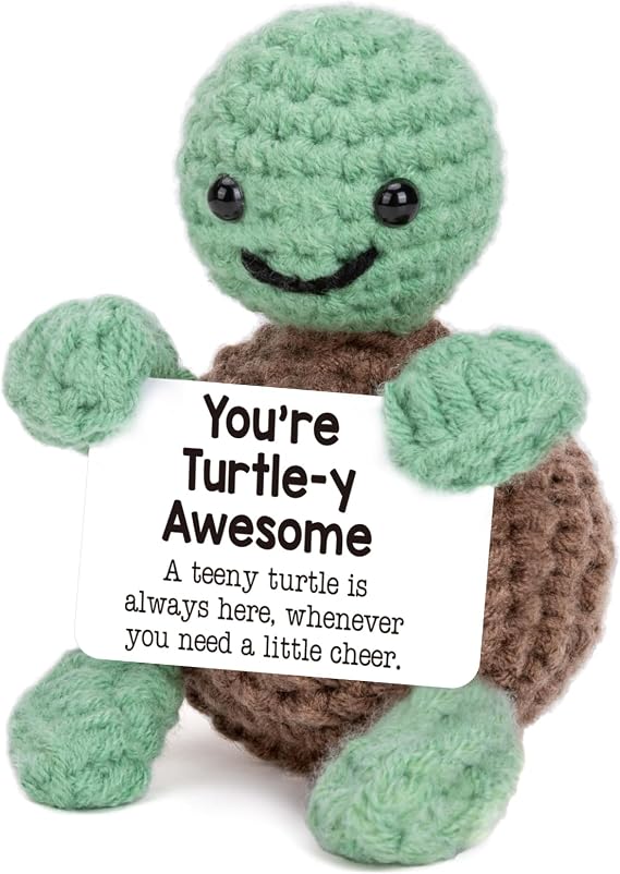 Mini Funny Turtle Birthday Gifts for Women Men Christmas, Thanksgiving Bosses Day Retirement Gift, Inspirational Small Animals Cute Stuff Things, Handmade Emotional Positive Crochet Turtle Decorations