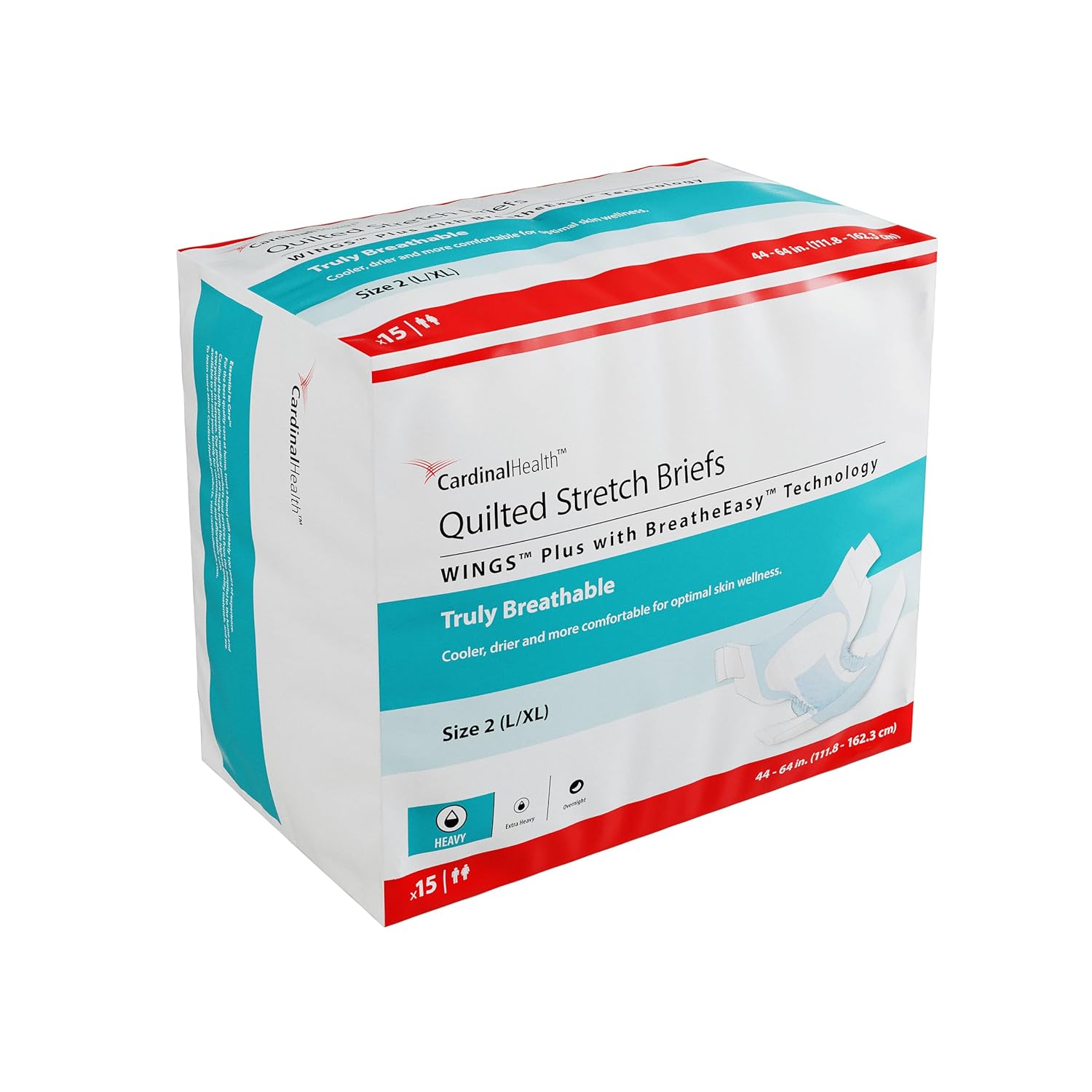 Cardinal Health™ Wings™ Plus Quilted Stretch Brief with BreatheEasy™ Technology, Size 2 LXL, Bag of 15