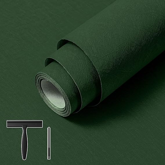 Abyssaly Green Wallpaper Peel and Stick 15.7" x 393.7" Silk Embossed Green Contact Paper for Cabinets Removable Self Adhesive Textured Wallpaper Covering for Bedroom with Scraper, Paper Cutter