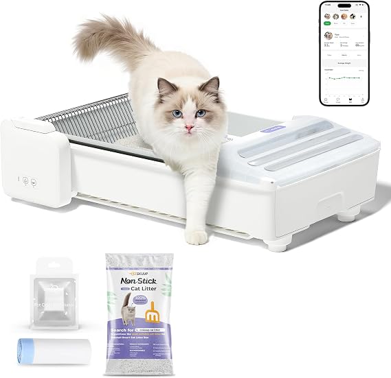 Open-Top Self Cleaning Cat Litter Tray Large Automatic Litter Tray, White