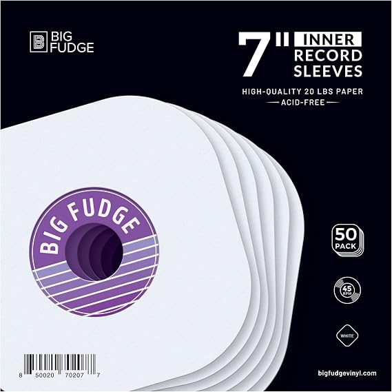 BIG FUDGE Vinyl Record Inner Sleeves - 7 inch x 50 Pcs - Heavyweight & Acid-Free Paper Album Covers - Anti Static Protective Sleeve for Your LP & Single Records