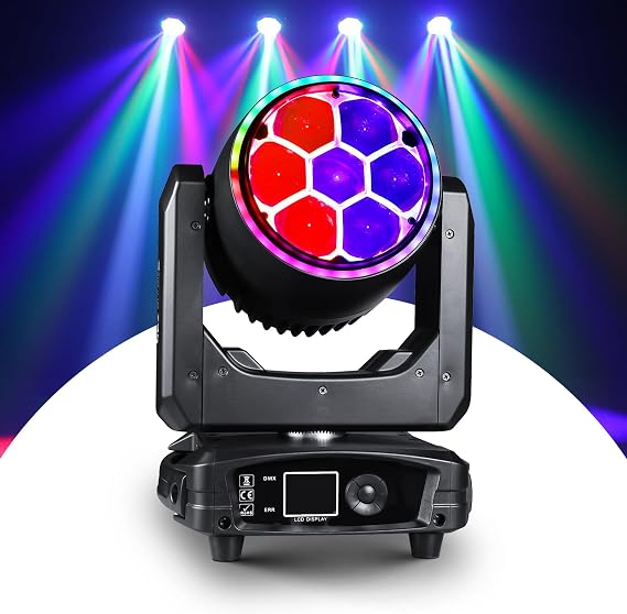300W Moving Head DJ Light 7x40W LED Stage Lights RGBW Beam & Wash & Halo DMX512 Sound Activated for Parties Club Disco Events Wedding Church