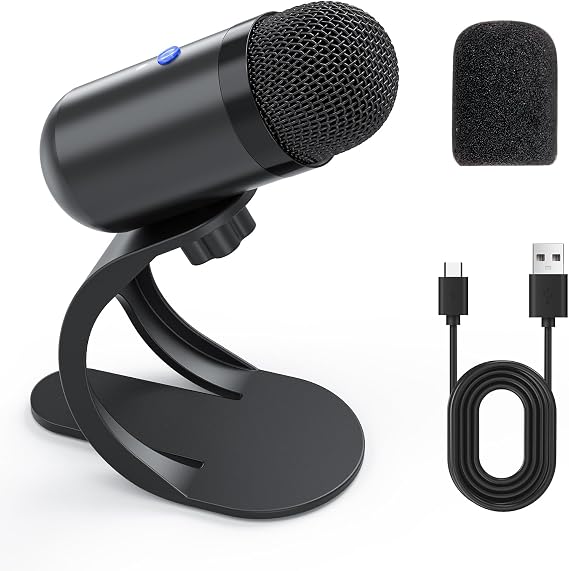 USB Computer Microphone, Podcast Mic Desktop with Mute Button for Recording Streaming, Omnidirectional Condenser, Plug&Play Stand with Volume Control for PC, Laptop, Mac, YouTube