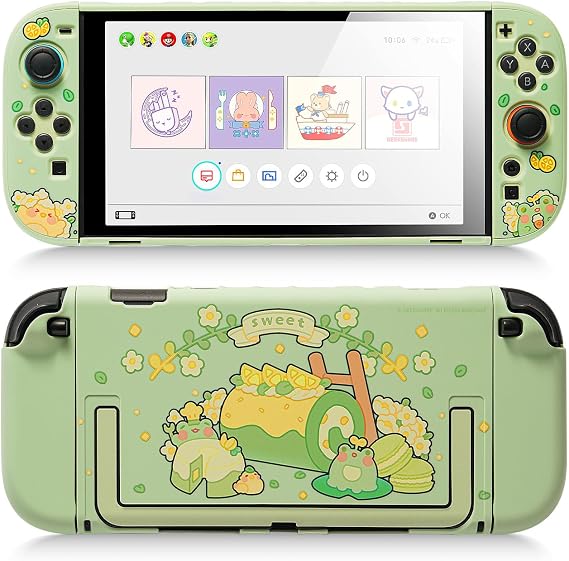 GeekShare Protective Case Compatible with Switch 2, Hard PC Slim Dockable Shell Cover Compatible with Switch 2 Game Console and JC Handle Controllers - Matcha Froggy