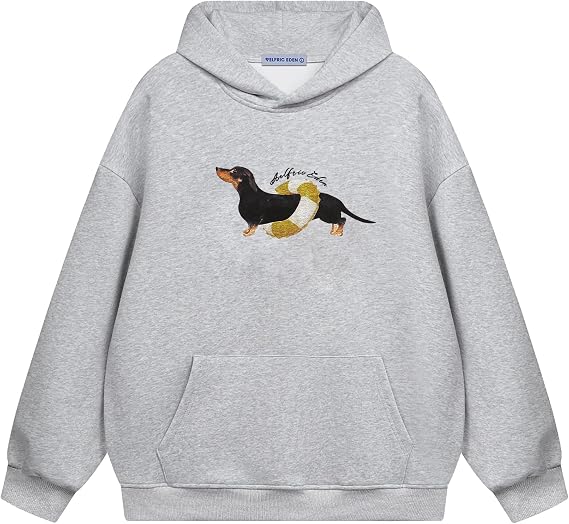 Aelfric Eden Cartoon Dog Hoodie Men's Dachshund Hoodie Women's Oversized Hoody Dachshund Sweatshirt Y2K Unisex Hooded with Pattern Basic Sports Tops with Hood Streetwear Grey XL