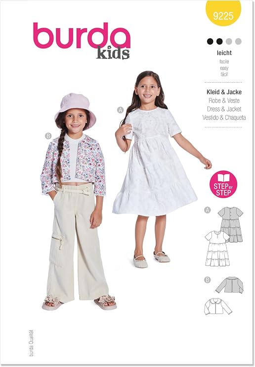 Burda Style X09225BURDA Children's Jacket and Tiered Skirt Dress Sewing Pattern Packet, Design Code B9225, Sizes 5-10 (110-140)